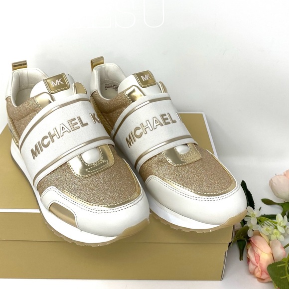 Michael Kors Teddi Trainer Slip On Glitter Gold - Picture 2 of 8